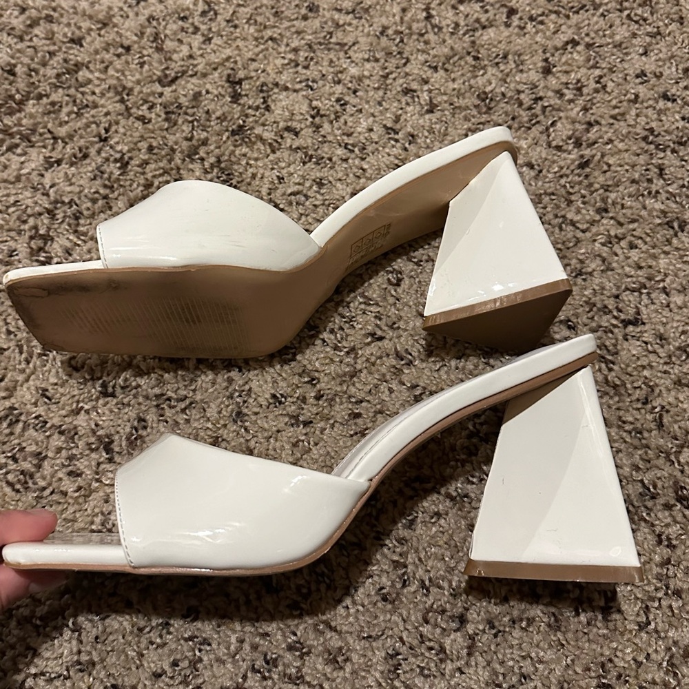 White Pretty Little Thing square toe block heel
